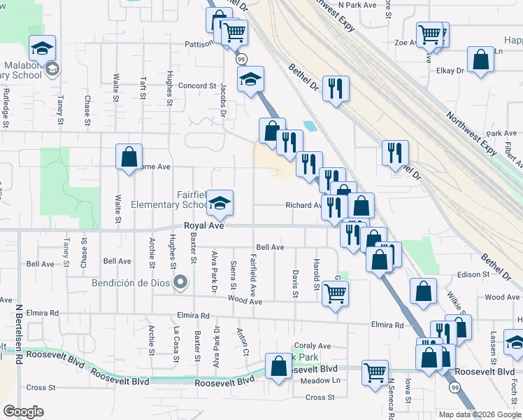 map of restaurants, bars, coffee shops, grocery stores, and more near 939 Fairfield Avenue in Eugene