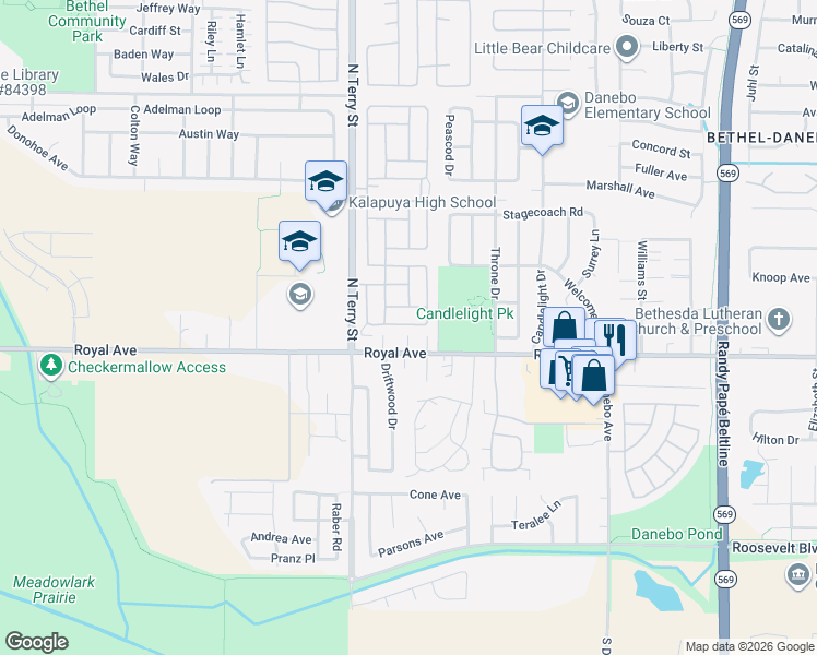 map of restaurants, bars, coffee shops, grocery stores, and more near 1199 North Terry Street in Eugene