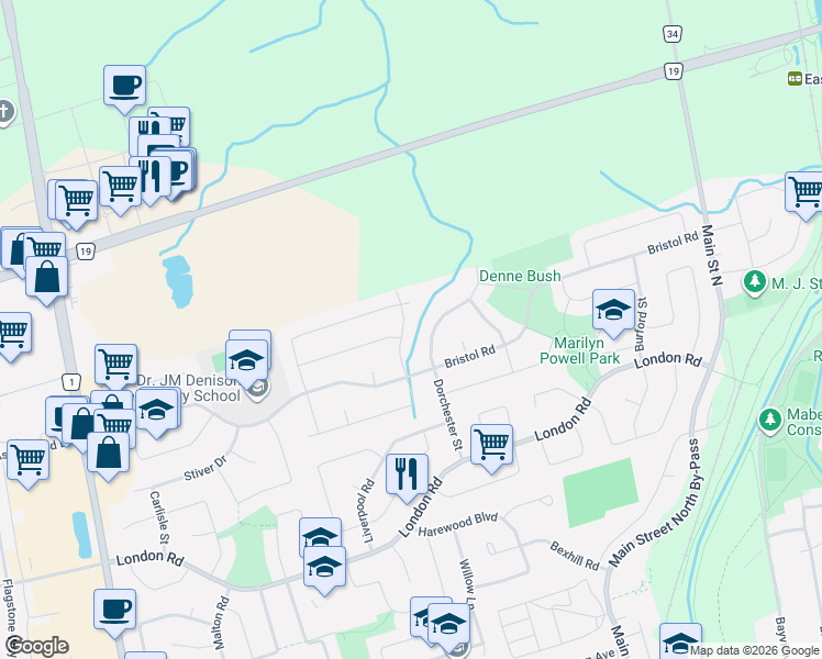 map of restaurants, bars, coffee shops, grocery stores, and more near 269 Billings Crescent in Newmarket