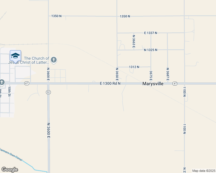 map of restaurants, bars, coffee shops, grocery stores, and more near 3638 East 1300 Road North in Ashton