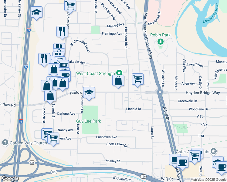 map of restaurants, bars, coffee shops, grocery stores, and more near 530 Harlow Rd in Springfield