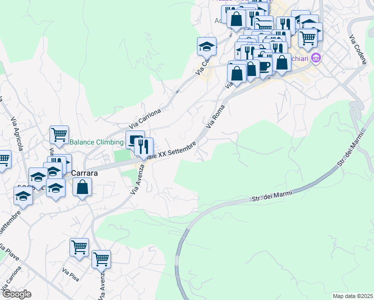 map of restaurants, bars, coffee shops, grocery stores, and more near 1 Viale XX Settembre in Carrara