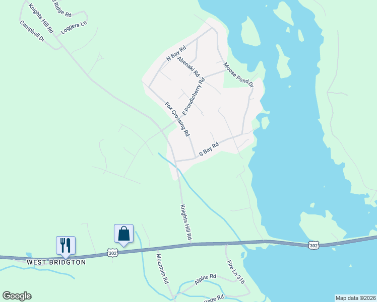 map of restaurants, bars, coffee shops, grocery stores, and more near 81 Knights Hill Road in Bridgton