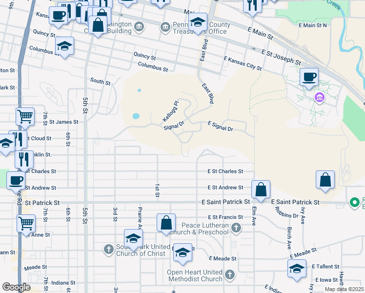 map of restaurants, bars, coffee shops, grocery stores, and more near 40-78 Marquette Dr in Rapid City