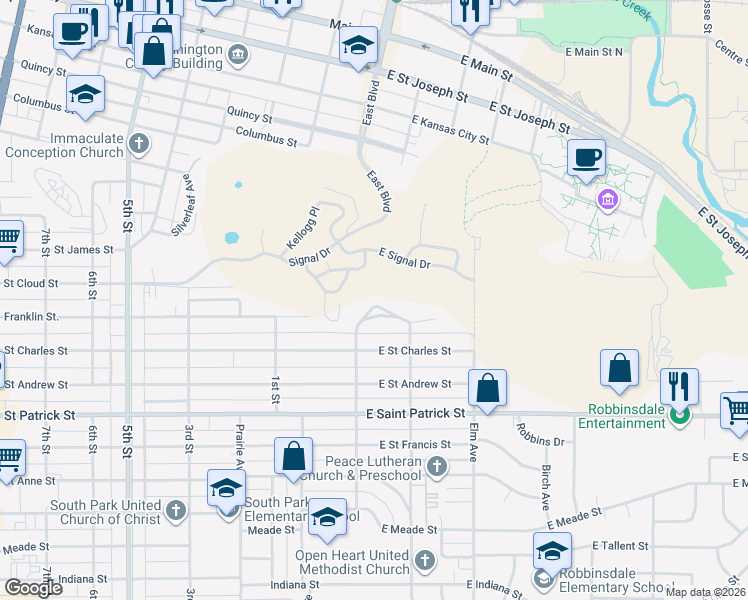 map of restaurants, bars, coffee shops, grocery stores, and more near 132 Belleview Drive in Rapid City