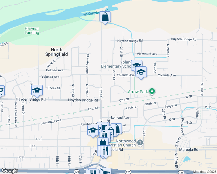 map of restaurants, bars, coffee shops, grocery stores, and more near 2462 20th Street in Springfield