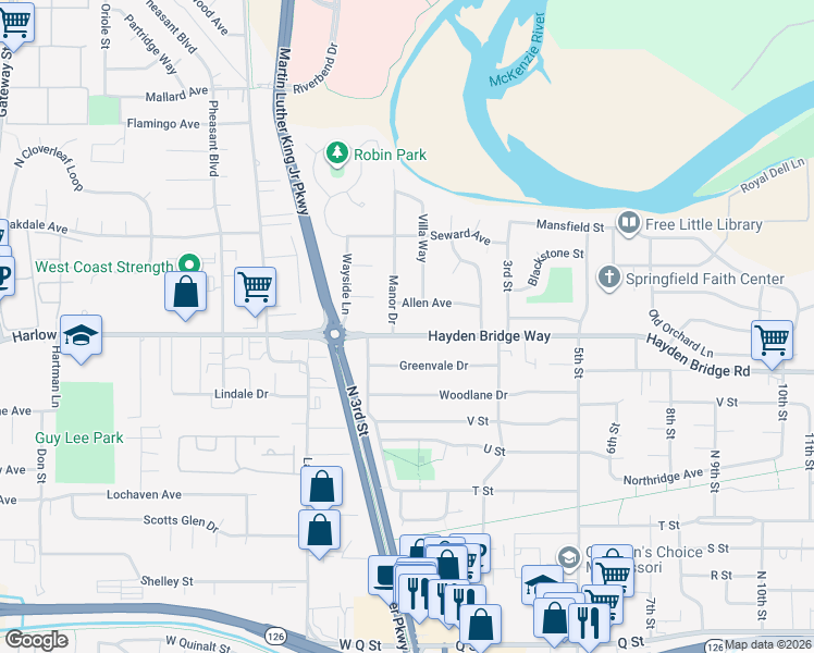 map of restaurants, bars, coffee shops, grocery stores, and more near 145 Allen Avenue in Springfield