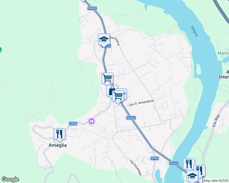 map of restaurants, bars, coffee shops, grocery stores, and more near in Ameglia