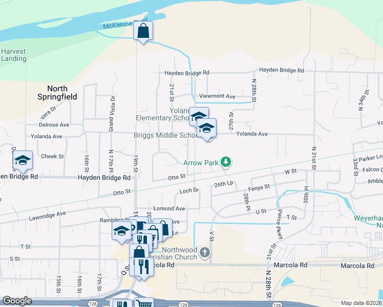map of restaurants, bars, coffee shops, grocery stores, and more near 2456 Corral Court in Springfield
