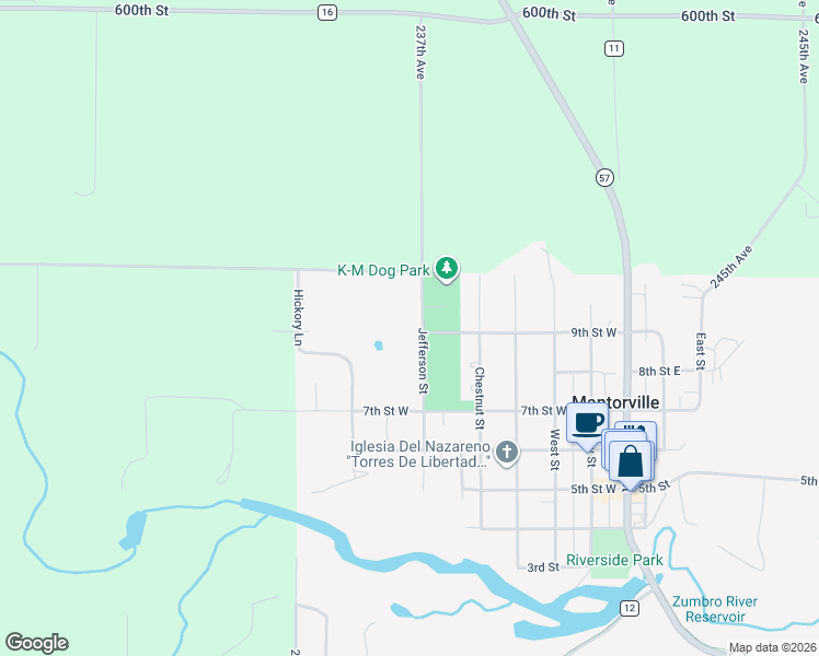 map of restaurants, bars, coffee shops, grocery stores, and more near 905 Jefferson Street in Mantorville