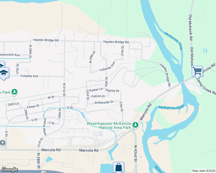 map of restaurants, bars, coffee shops, grocery stores, and more near 2309 35th Street in Springfield