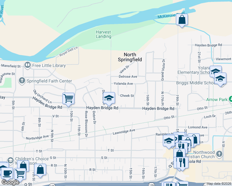map of restaurants, bars, coffee shops, grocery stores, and more near 2465 North 14th Place in Springfield