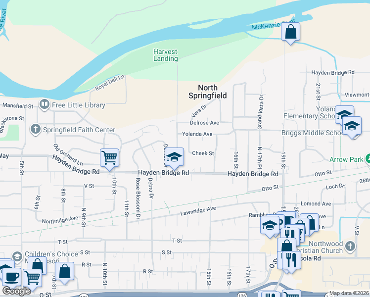 map of restaurants, bars, coffee shops, grocery stores, and more near 2465 North 14th Place in Springfield