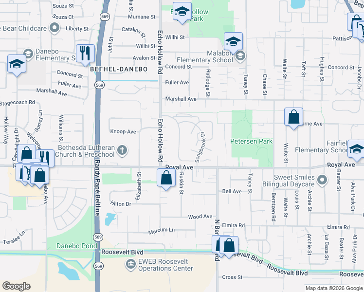 map of restaurants, bars, coffee shops, grocery stores, and more near 985 Echo Hollow Road in Eugene