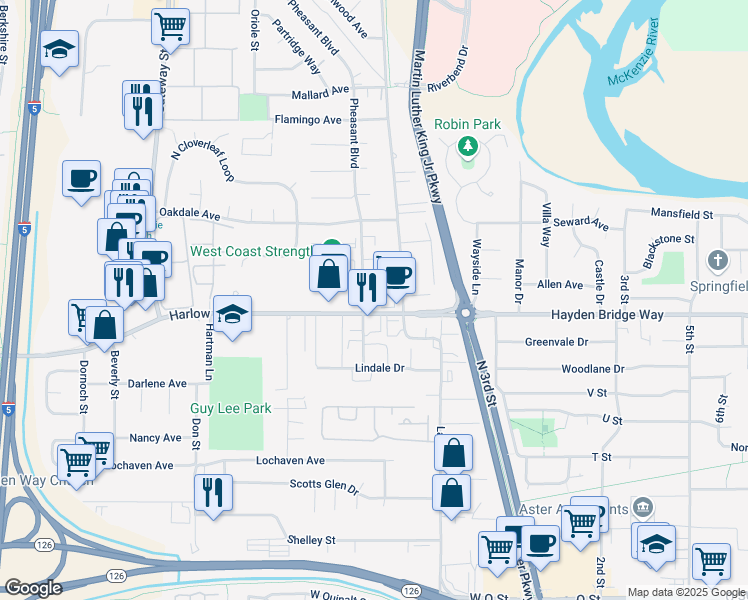 map of restaurants, bars, coffee shops, grocery stores, and more near 496 Harlow Road in Springfield