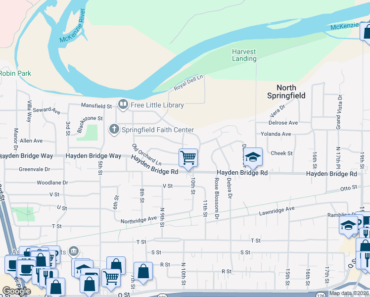 map of restaurants, bars, coffee shops, grocery stores, and more near 2545 Walnut Ridge Drive in Springfield