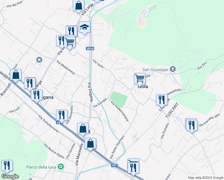 map of restaurants, bars, coffee shops, grocery stores, and more near 13 Via Europa in Casano