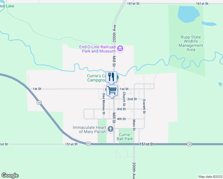 map of restaurants, bars, coffee shops, grocery stores, and more near in Currie
