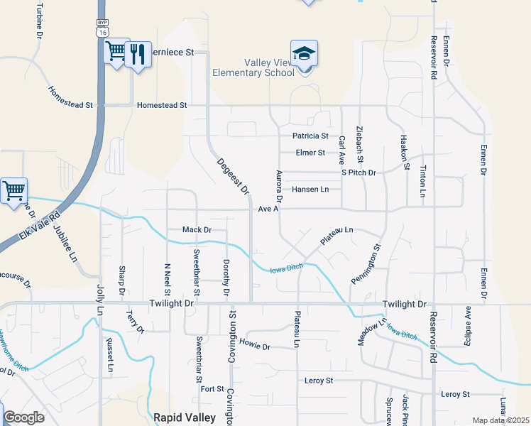 map of restaurants, bars, coffee shops, grocery stores, and more near 4679 Ave A in Rapid City