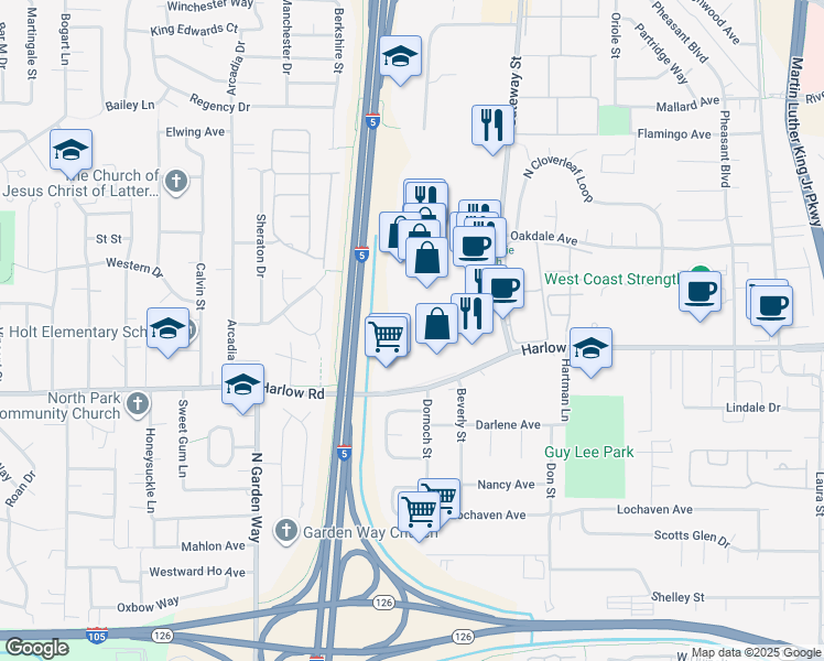 map of restaurants, bars, coffee shops, grocery stores, and more near 2750 Gateway Street in Springfield