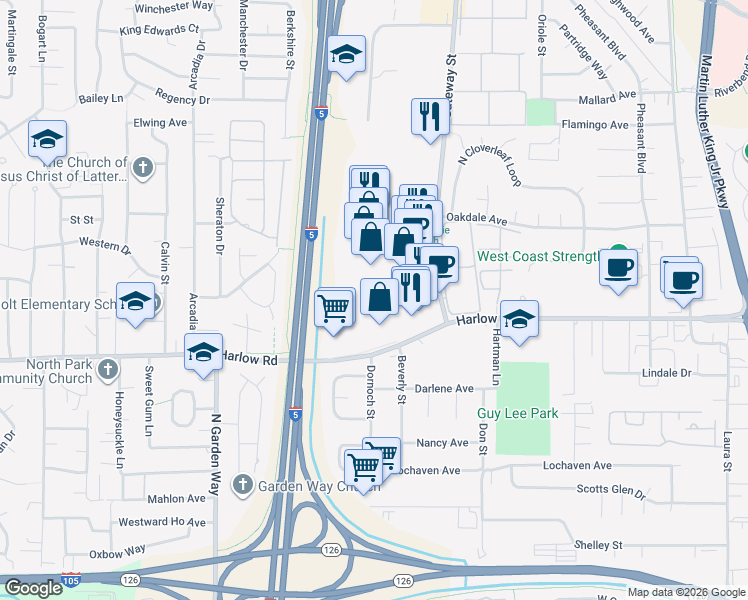 map of restaurants, bars, coffee shops, grocery stores, and more near 2750 Gateway Street in Springfield