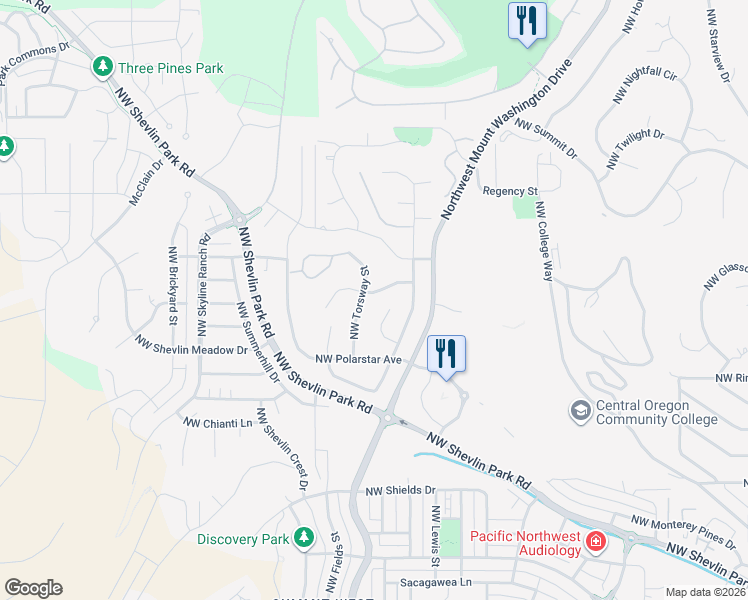 map of restaurants, bars, coffee shops, grocery stores, and more near 2701 Northwest Scandia Loop in Bend