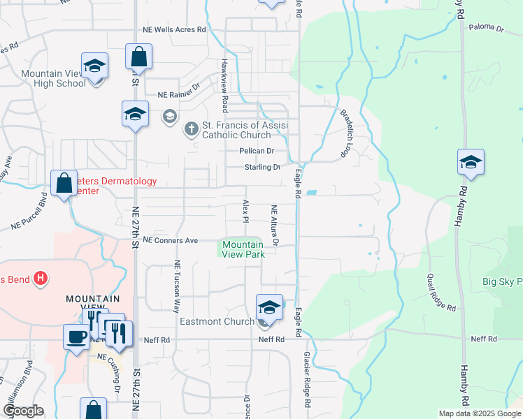 map of restaurants, bars, coffee shops, grocery stores, and more near 3031 Northeast Red Oak Drive in Bend