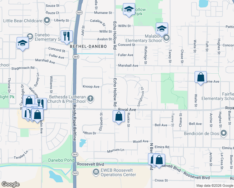 map of restaurants, bars, coffee shops, grocery stores, and more near 981 Echo Hollow Road in Eugene