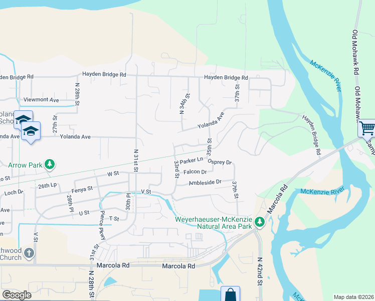 map of restaurants, bars, coffee shops, grocery stores, and more near 2341 34th Court in Springfield