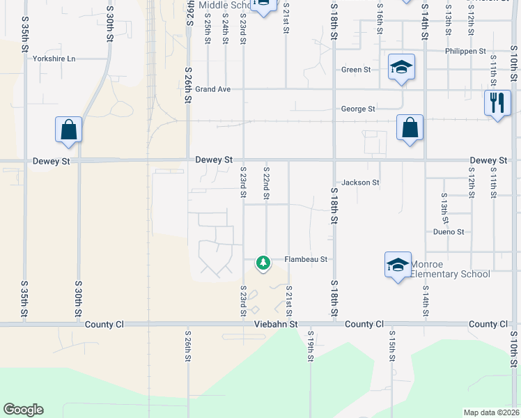 map of restaurants, bars, coffee shops, grocery stores, and more near 2206 South 22nd Street in Manitowoc