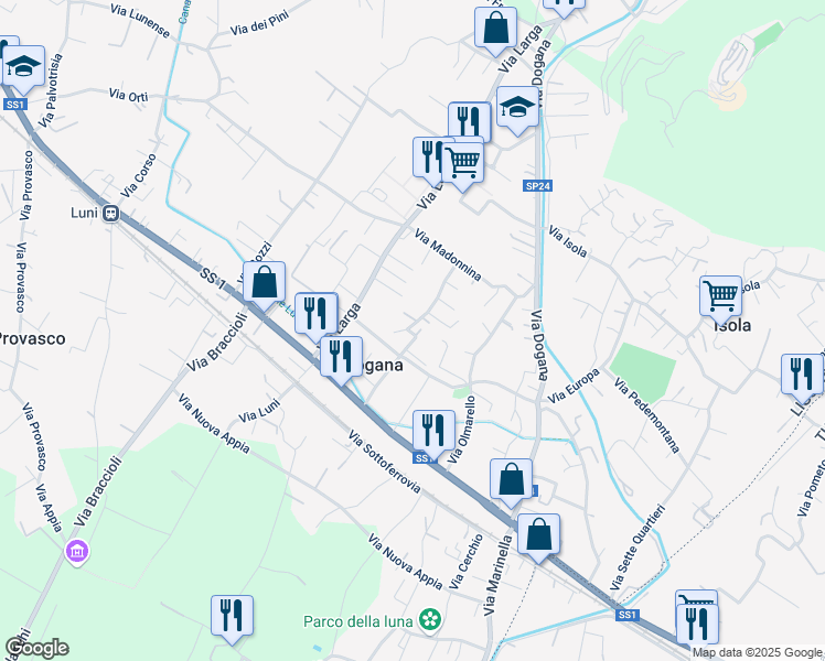 map of restaurants, bars, coffee shops, grocery stores, and more near 44 Via Caffaggiola in Casano