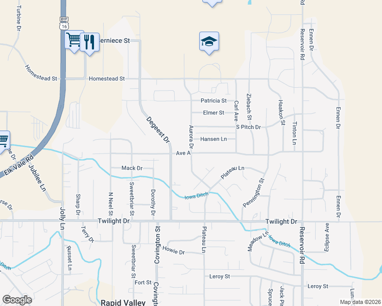 map of restaurants, bars, coffee shops, grocery stores, and more near 4779 Avenue A in Rapid City