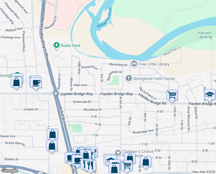 map of restaurants, bars, coffee shops, grocery stores, and more near 368 Cambridge Street in Springfield