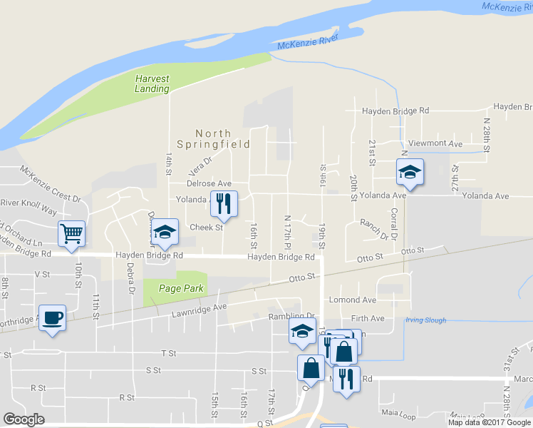 map of restaurants, bars, coffee shops, grocery stores, and more near 2454 17th Street in Springfield
