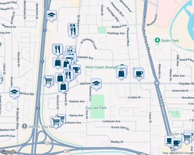 map of restaurants, bars, coffee shops, grocery stores, and more near 770 Harlow Road in Springfield