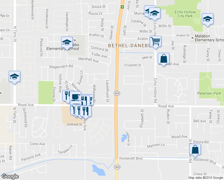 map of restaurants, bars, coffee shops, grocery stores, and more near 30 Sheffield Court in Eugene