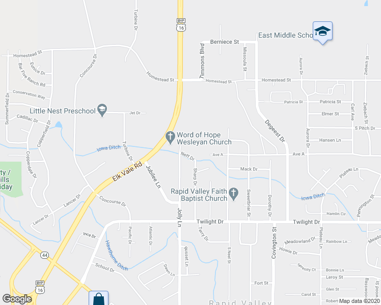 map of restaurants, bars, coffee shops, grocery stores, and more near 3980 Neff Drive in Rapid City