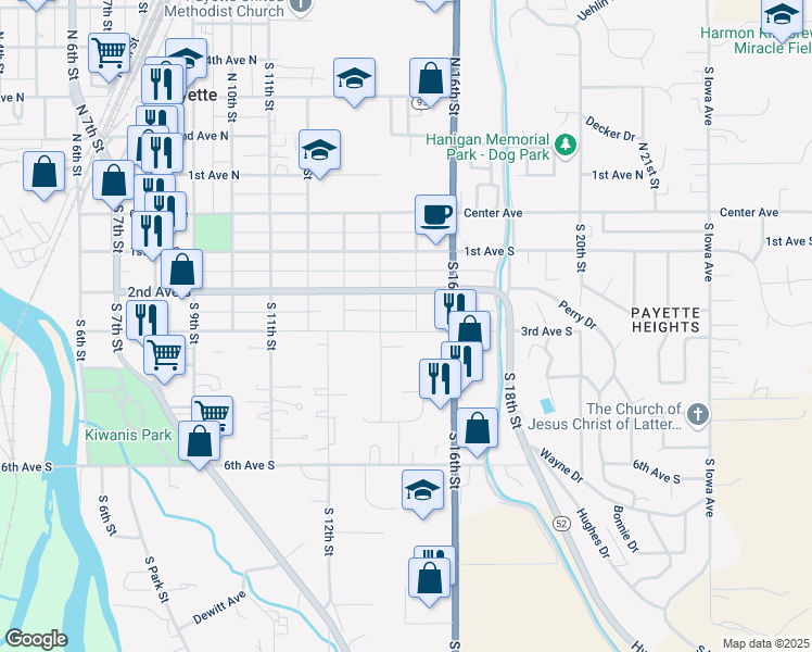 map of restaurants, bars, coffee shops, grocery stores, and more near 1431 3rd Avenue South in Payette