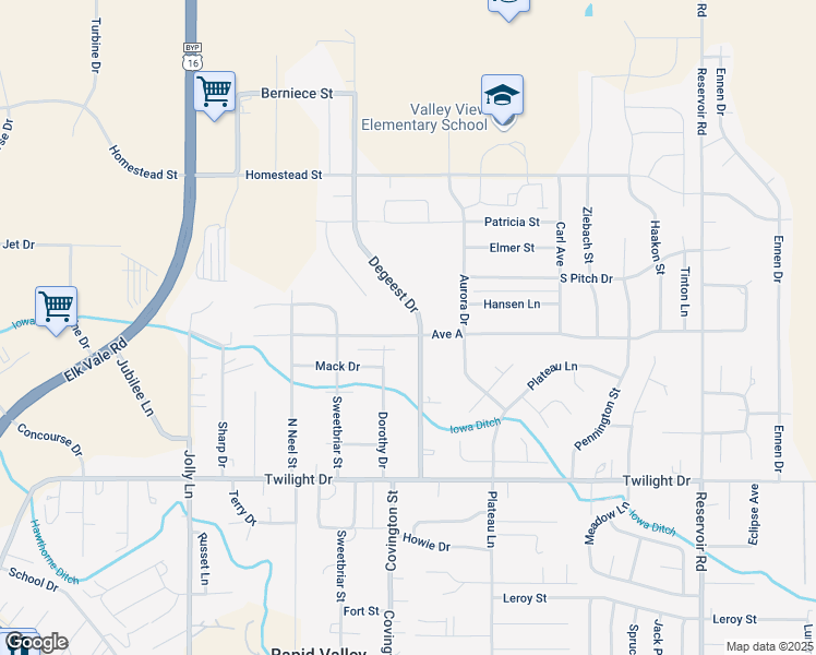 map of restaurants, bars, coffee shops, grocery stores, and more near 4602 Avenue A in Rapid City