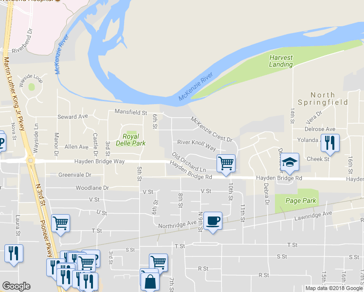 map of restaurants, bars, coffee shops, grocery stores, and more near 817 River Knoll Way in Springfield