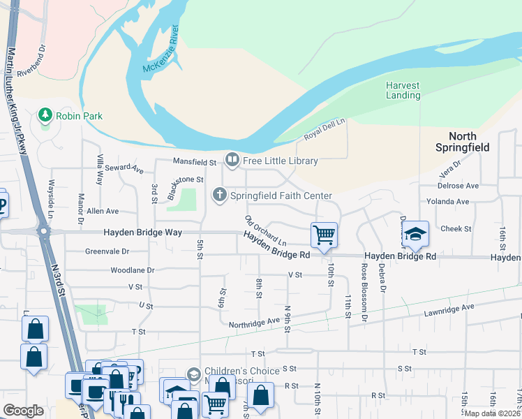 map of restaurants, bars, coffee shops, grocery stores, and more near 820 Mint Meadow Way in Springfield