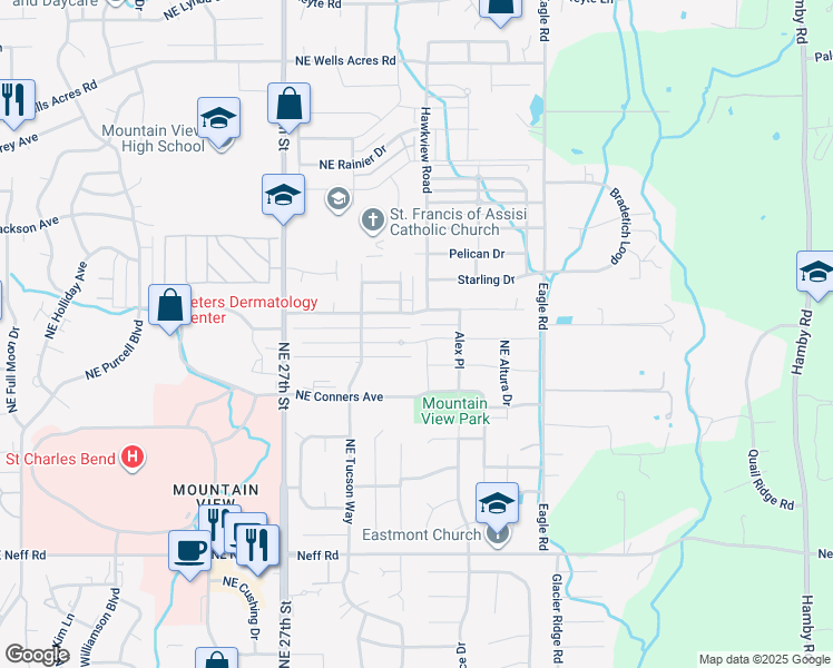 map of restaurants, bars, coffee shops, grocery stores, and more near 2966 Northeast Red Oak Drive in Bend
