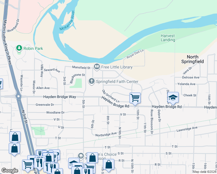 map of restaurants, bars, coffee shops, grocery stores, and more near 820 Mint Meadow Way in Springfield