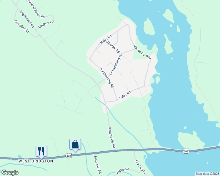 map of restaurants, bars, coffee shops, grocery stores, and more near 81 Knights Hill Road in Bridgton