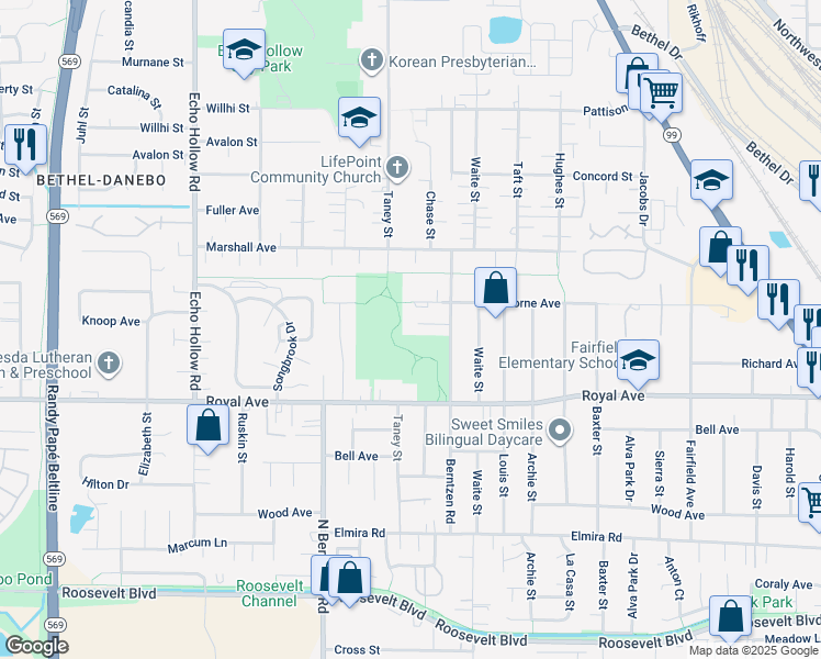 map of restaurants, bars, coffee shops, grocery stores, and more near 1006 Berntzen Road in Eugene