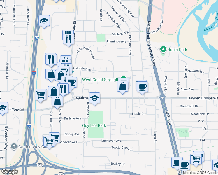 map of restaurants, bars, coffee shops, grocery stores, and more near 650 Harlow Road in Springfield