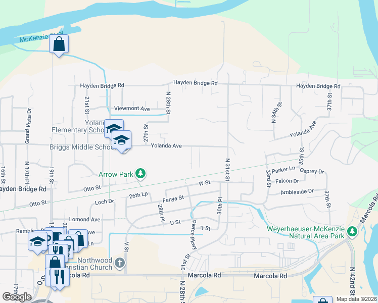 map of restaurants, bars, coffee shops, grocery stores, and more near 2985 Yolanda Avenue in Springfield