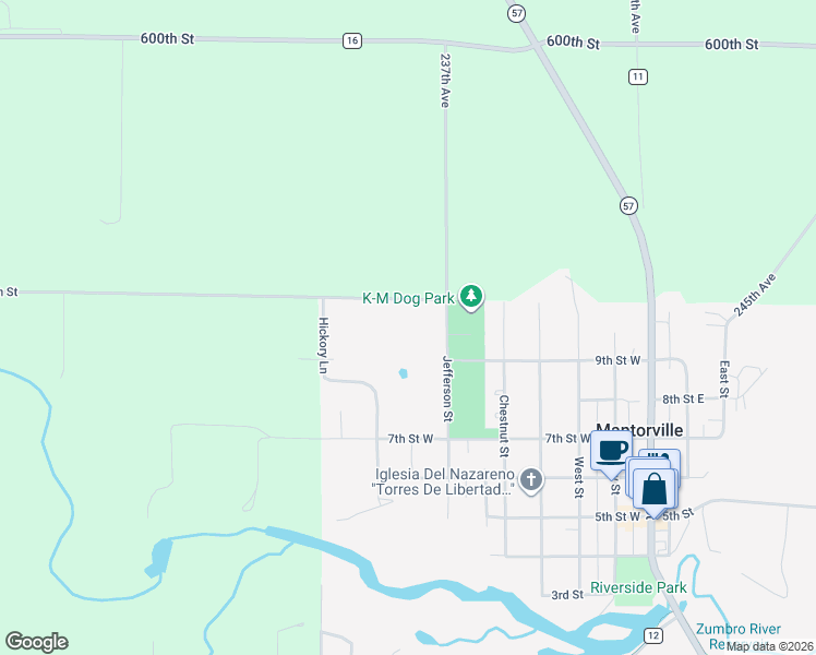 map of restaurants, bars, coffee shops, grocery stores, and more near 905 Jefferson Street in Mantorville