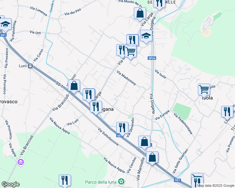 map of restaurants, bars, coffee shops, grocery stores, and more near 44 Via Caffaggiola in Casano