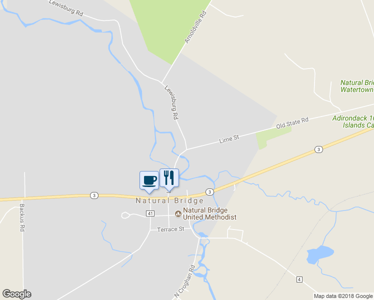 map of restaurants, bars, coffee shops, grocery stores, and more near 30204 Old Nys Rt 3 in Natural Bridge